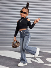 Young Girl Retro Blue Denim Flare Pants
